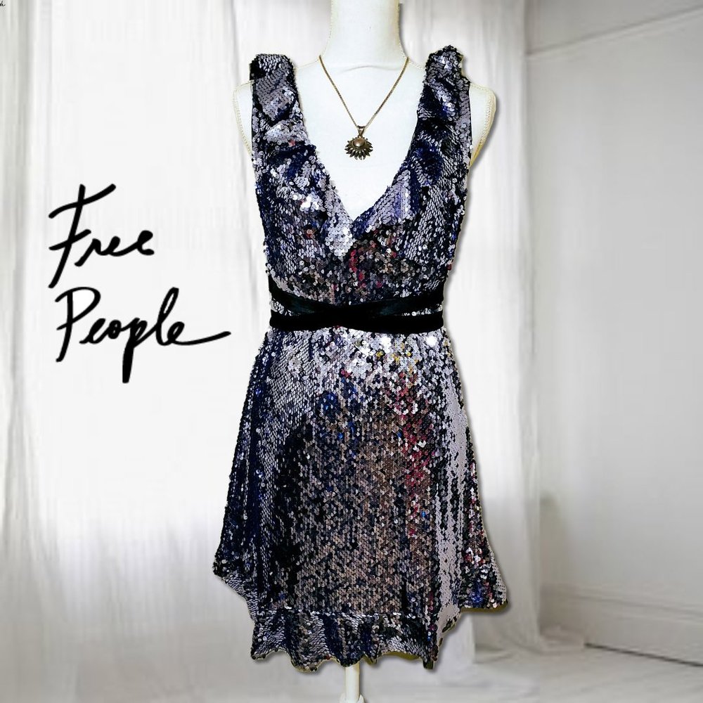 Free People Purple Black Sequin Siren Mini Dress